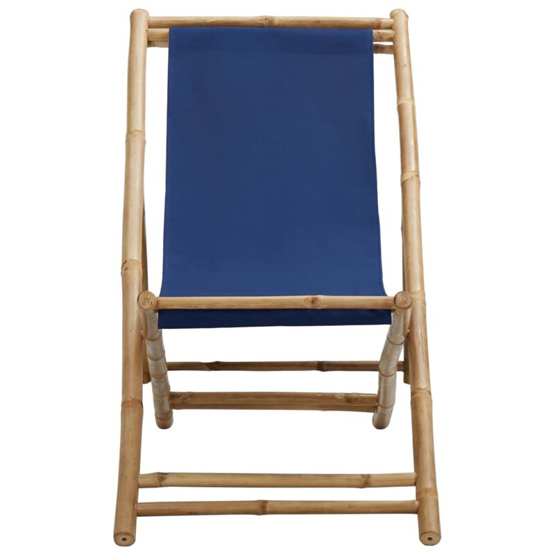 vidaXL Deck Chair Bamboo and Canvas Navy Blue