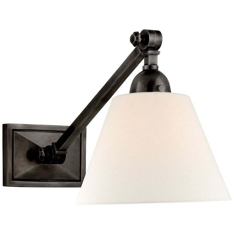 Jane Single Library Wall Light in Gun Metal with Linen Shade
