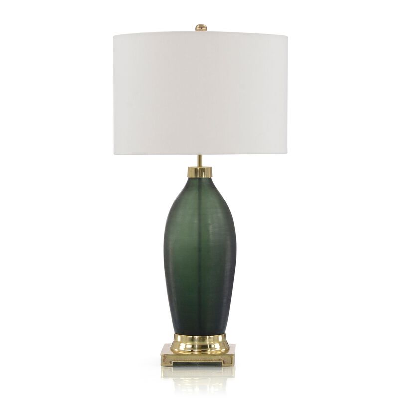 Emerald Green Etched Glass Table Lamp