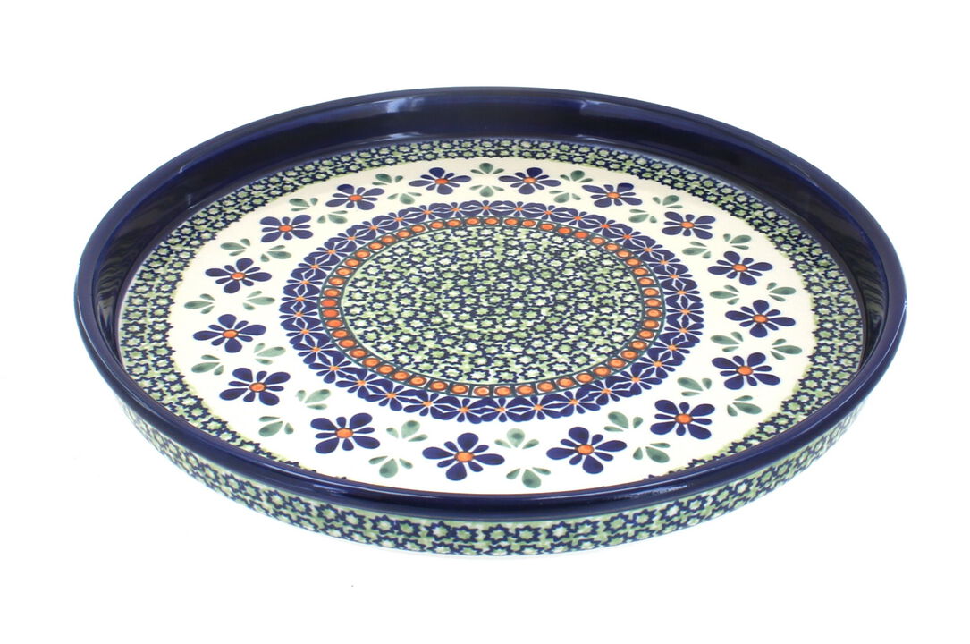 Blue Rose Polish Pottery Mosaic Flower Torte Plate