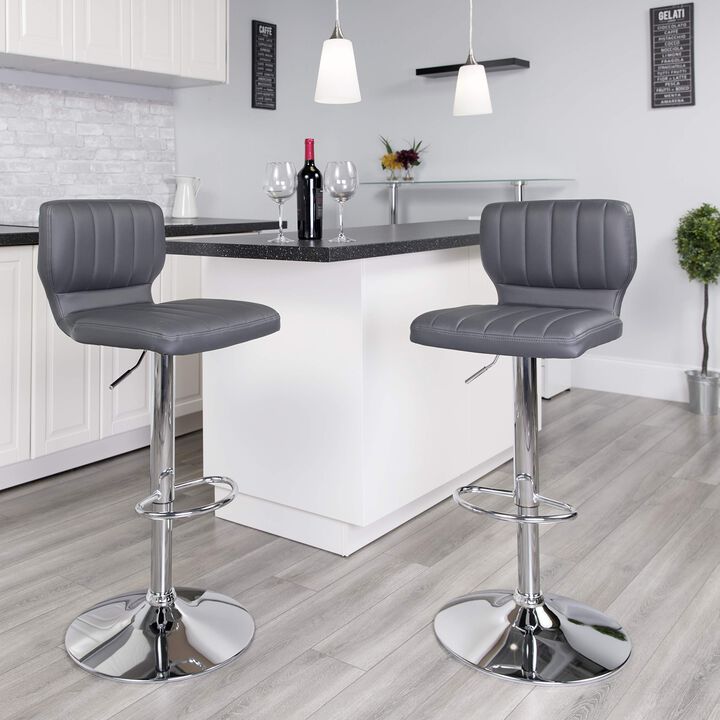 Flash Furniture Jeremy Contemporary Gray Vinyl Adjustable Height Barstool with Vertical Stitch Back and Chrome Base