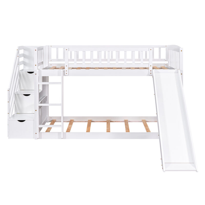 Stairway Twin Over Twin Bunk Bed With Two Drawers And Slide