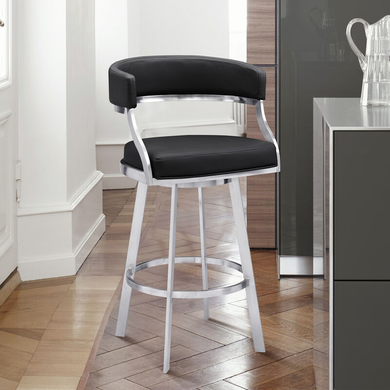 Saturn Counter Height Swivel Faux Leather and Brushed Stainless Steel Bar Stool