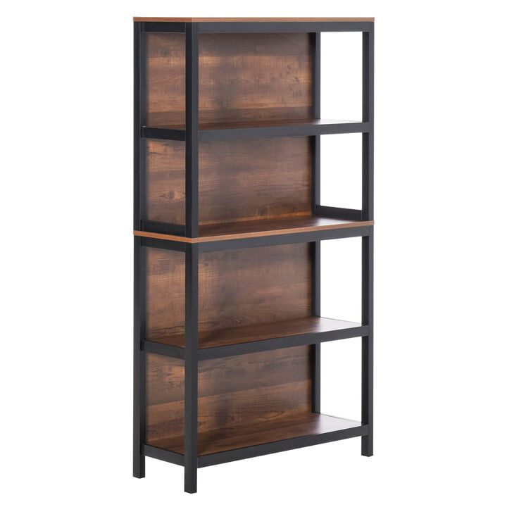 Black/Walnut Modern 4 Tier Bookshelf Bookcase: Utility Storage Shelf Organizer for Home Study Office with Display Rack