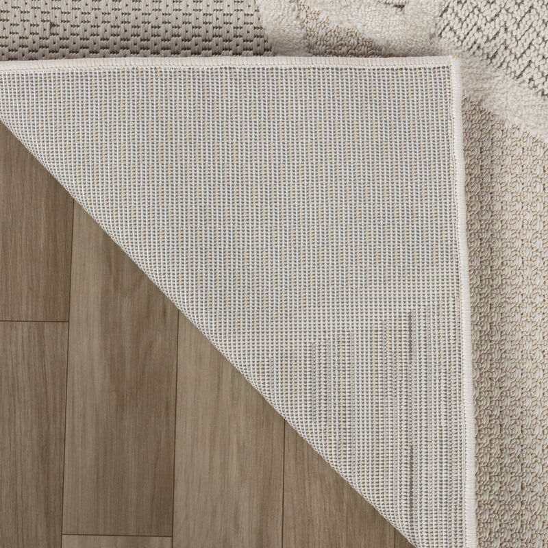 Geometric Modern Abstract Cream Beige Indoor Runner Rug