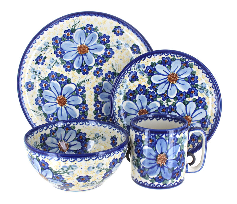 Blue Rose Polish Pottery Melanie 4 Piece Place Setting - Service for 1