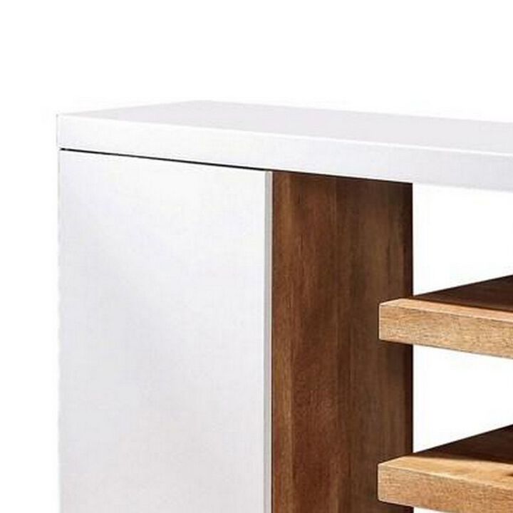 Sofa Table with 1 Door Cabinet and 2 Floating Shelves, White and Brown-Benzara