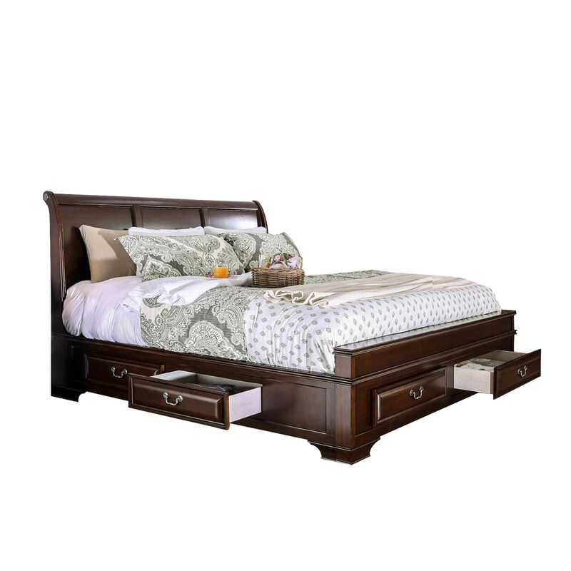 Transitional California King Wooden Bed with Multiple Bottom Drawers, Brown-Benzara