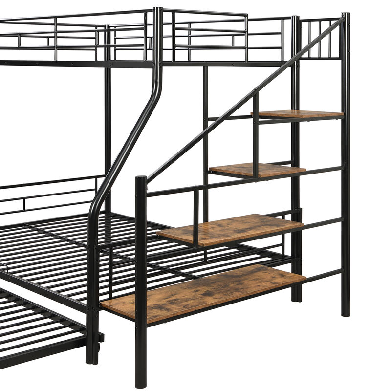 Merax Metal Bunk Bed with Trundle and Storage Staircase