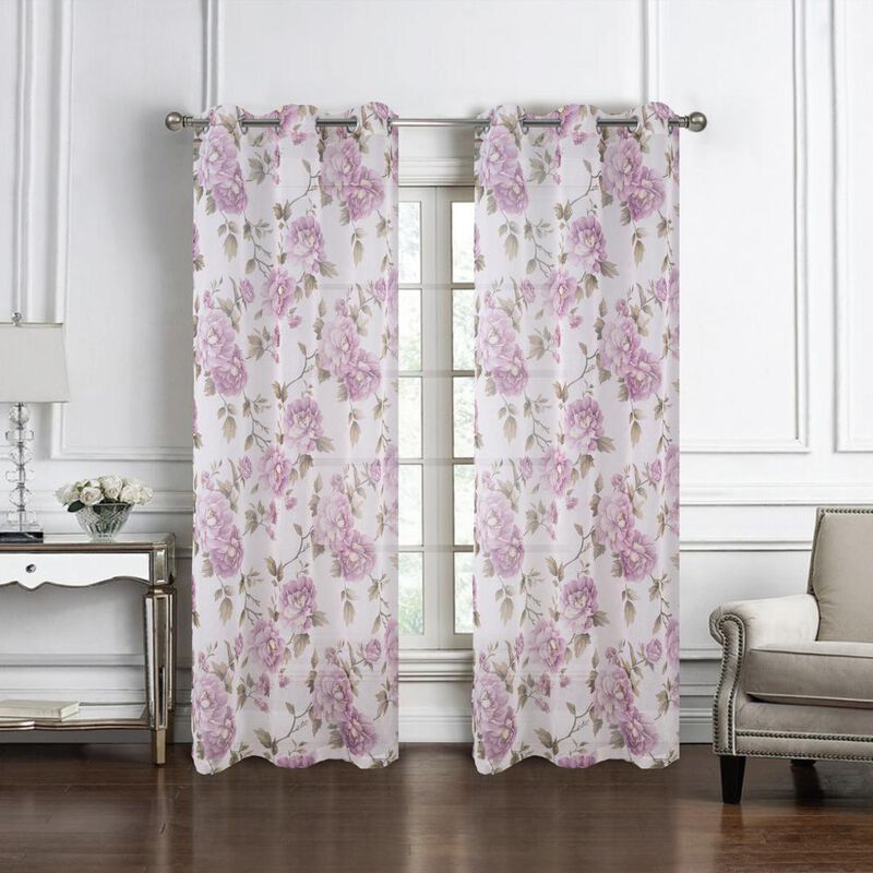 RT Designers Collection Ellie Doily Grommet Light Filtering Window Curtain Panel for Bedroom 54" x 84" Lilac