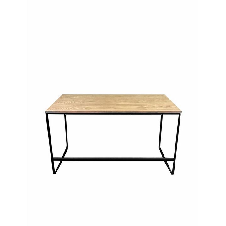 Evon 47 Inch Office Desk, Natural Brown Wood Top, Open Base, Black Metal - Benzara