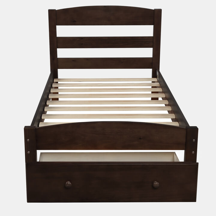 Whisen Platform Twin Bed Frame with Storage Drawer and Wood Slat Support, No Box Spring Needed