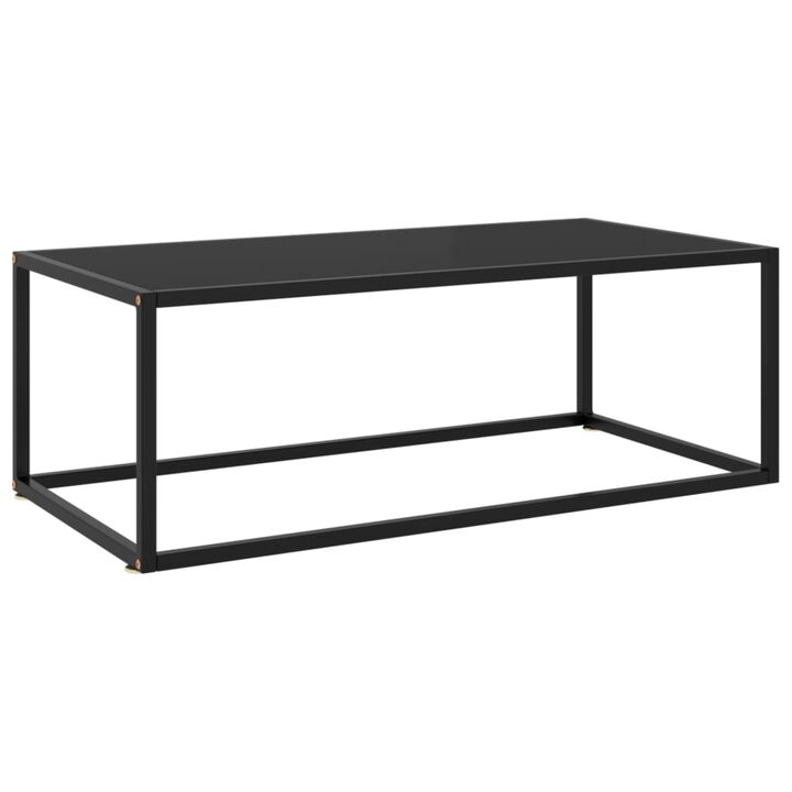 vidaXL Modern Rectangular Coffee Table | Black Tempered Glass and Powder-Coated Steel | Easy Assembly | Functional Living Room Furniture