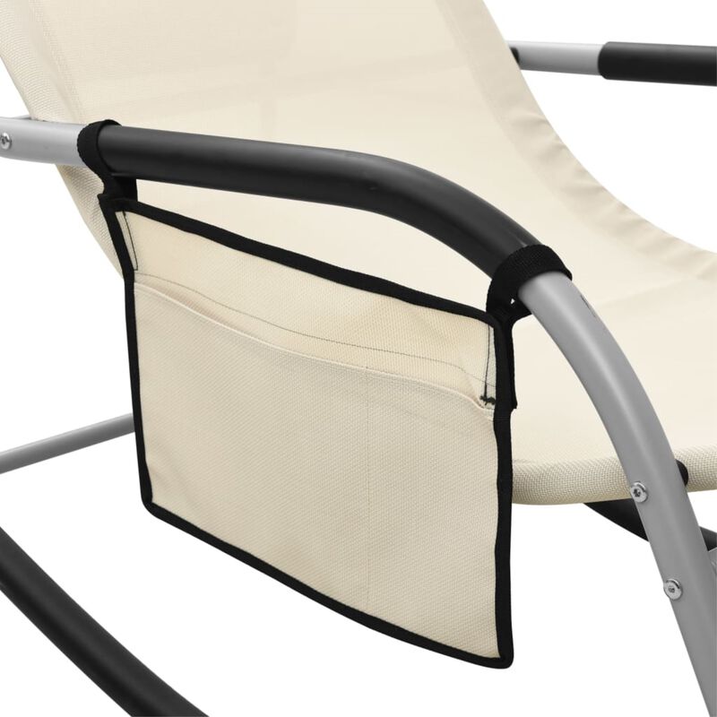 vidaXL Textilene Sun Lounger in Cream and Gray - Weather-Resistant Outdoor Furniture with Pillow and Side Bag -Powder-Coated Steel Frame.