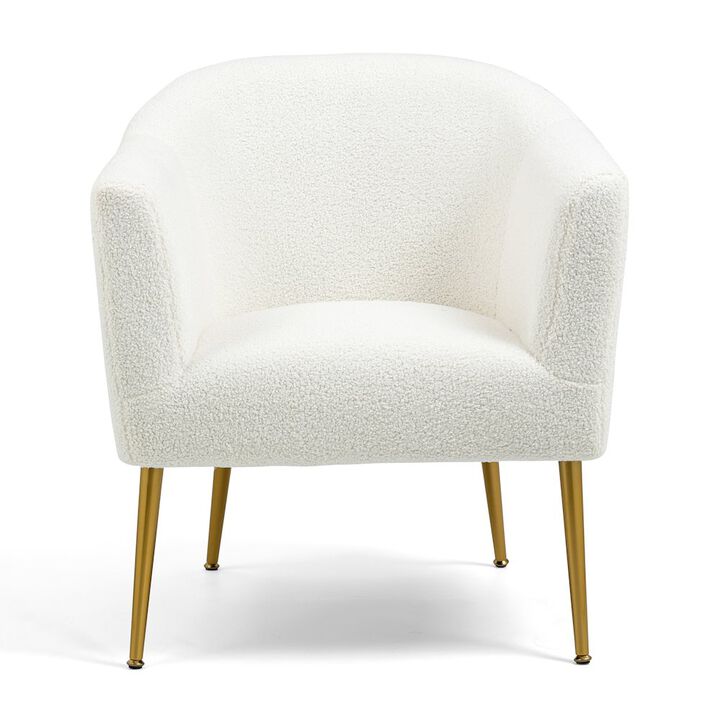 Glamour Home Ayami White Boucle Accent Chair with Gold Legs