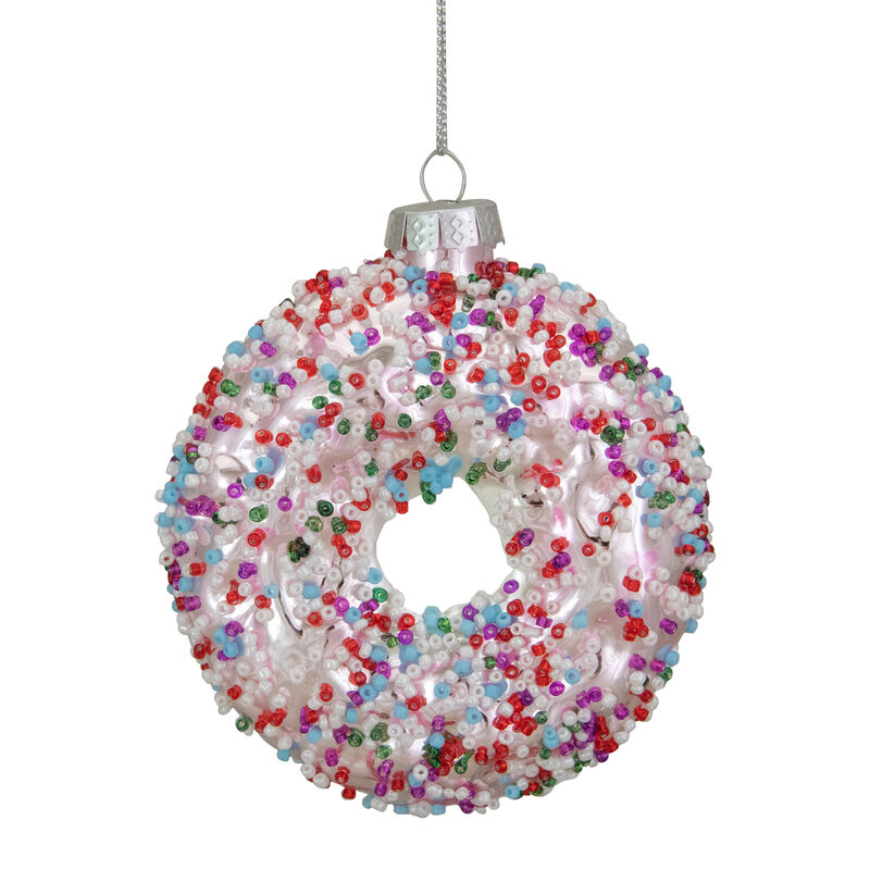 3.75" Pink Doughnut with Sprinkles Glass Christmas Ornament
