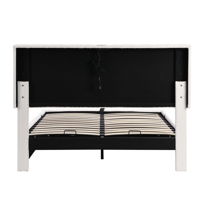 Merax Upholstered LED Light Platform Bed with Hydraulic Storage