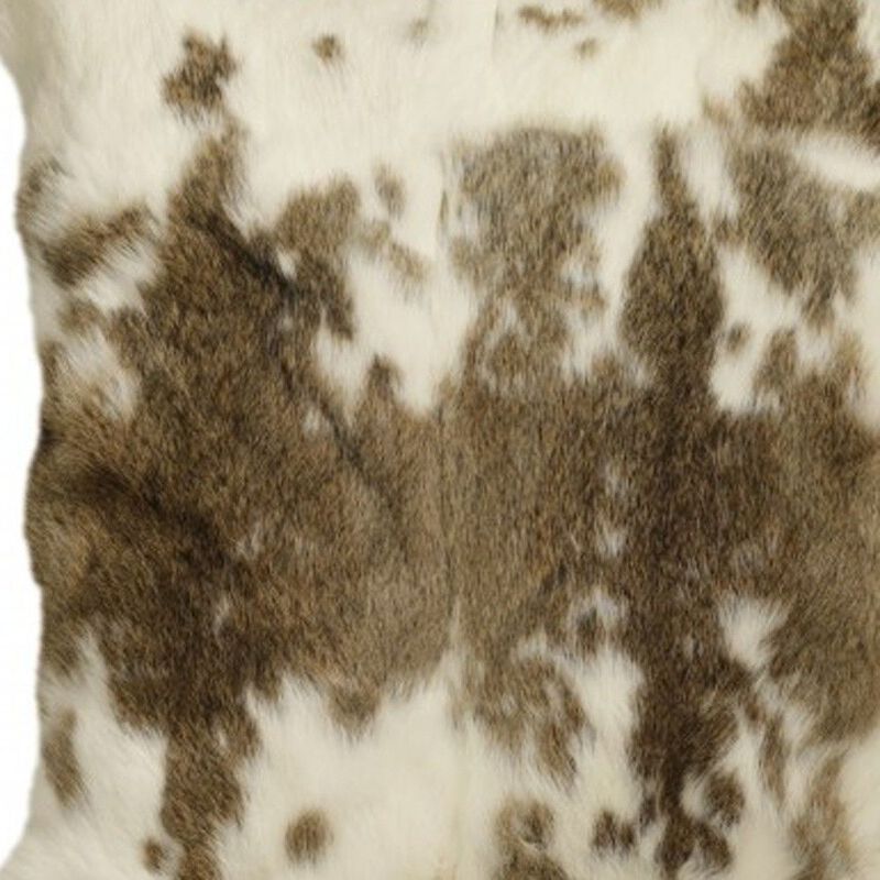 Homezia 18" X 18" Brown And White Rabbit Zippered Natural Fur Animal Print Throw Pillow