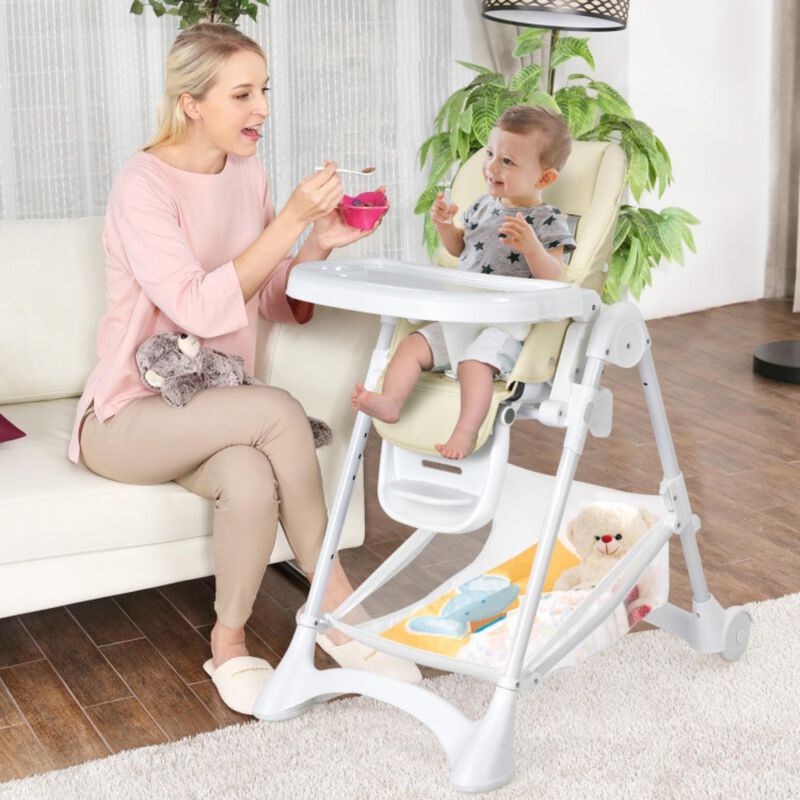 Hivvago Baby Convertible Folding Adjustable High Chair with Wheel Tray Storage Basket