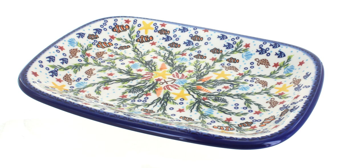 Blue Rose Polish Pottery Garden Tulip Large Rectangular Serving Platter