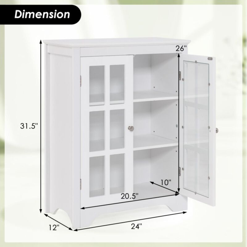 Hivvago Freestanding Display Storage Cabinet with 2 Glass Doors and Adjustable Shelves