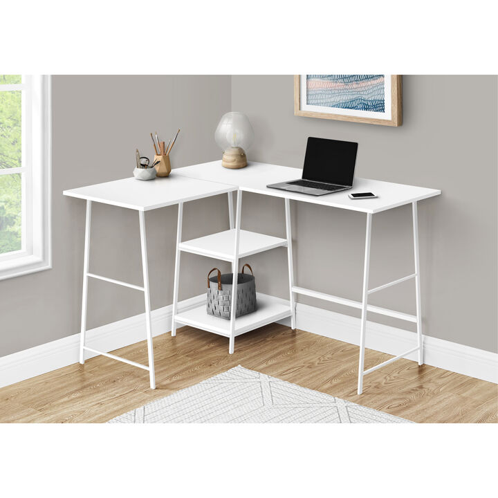 Monarch Specialties I 7596 Computer Desk, Home Office, Corner, Storage Shelves, 48"L, L Shape, Work, Laptop, Metal, Laminate, White, Contemporary, Modern