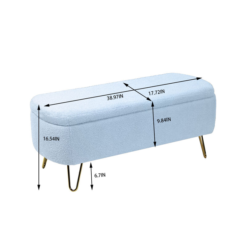 Storage Ottoman Bench For End Of Bed Legs, Modern Faux Fur Entryway Bench