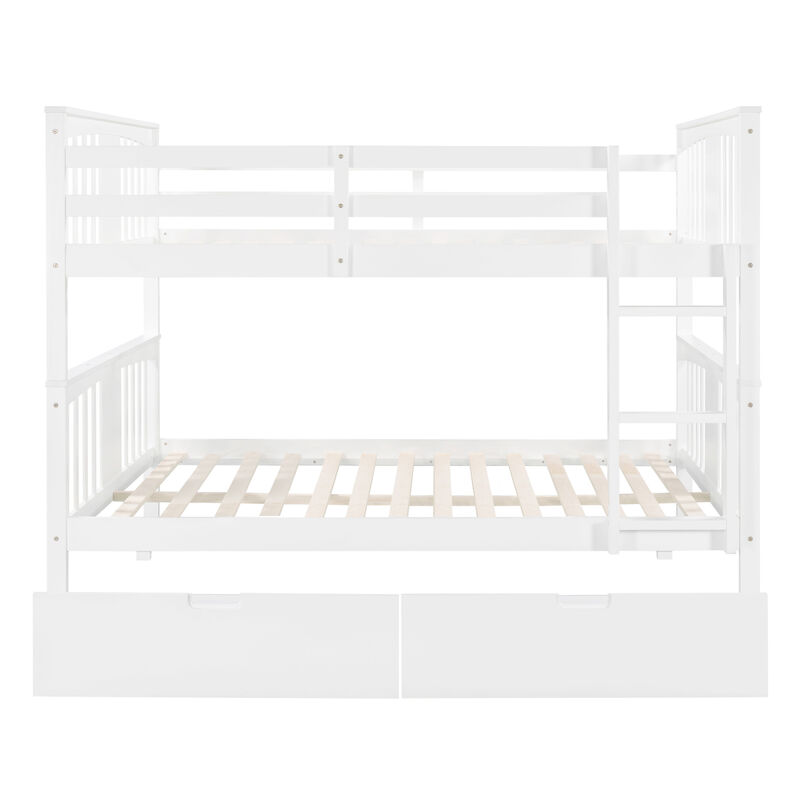 Full over Full Bunk Bed with Drawers and Ladder for Bedroom, Guest Room Furniture-White