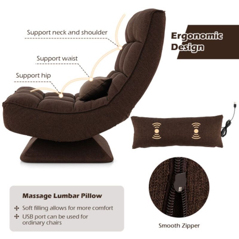 5-Level Adjustable 360° Swivel Floor Chair with Massage Pillow