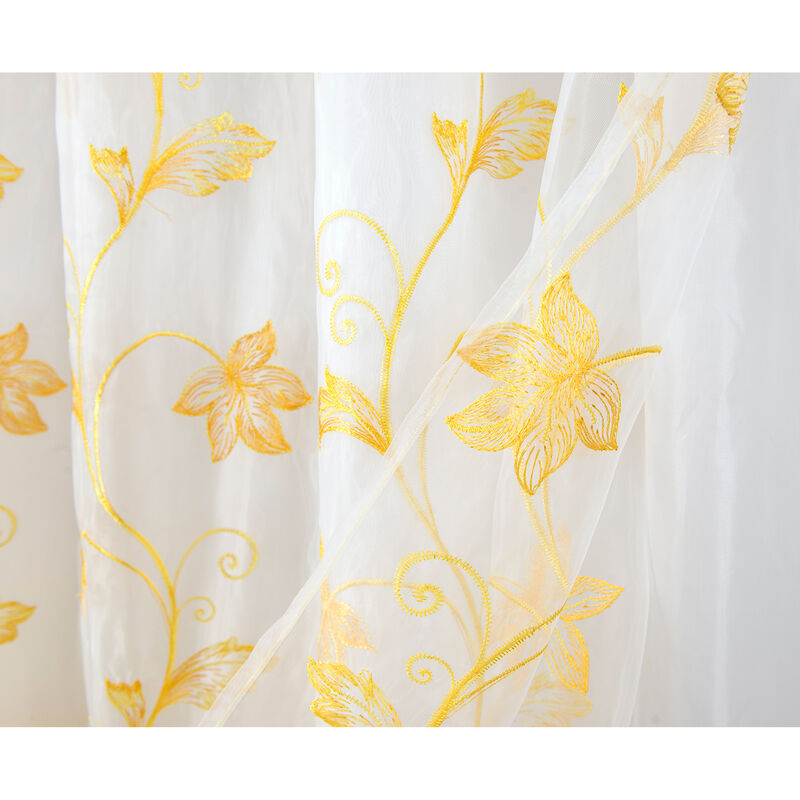 Pia Embroidered Panel With Double Valance 54'' x 90'' Yellow