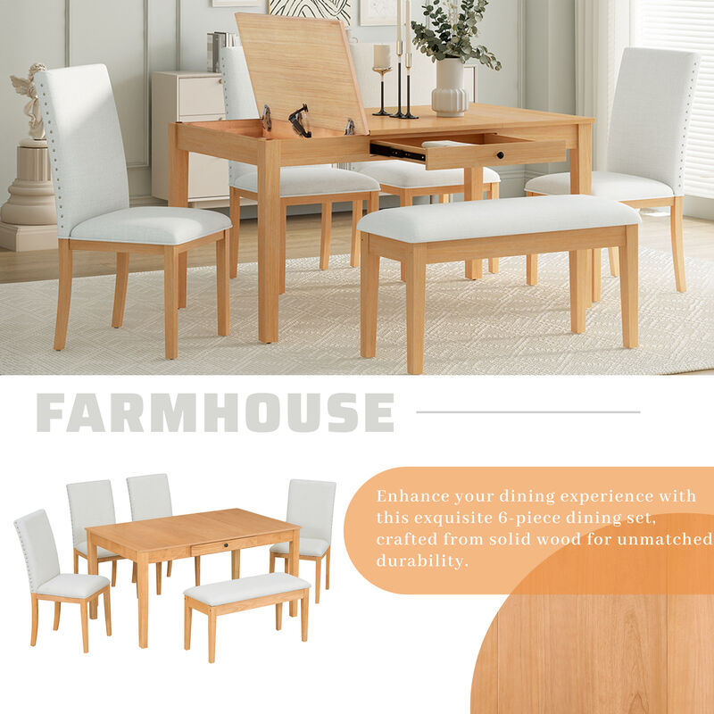 Merax Farmhouse 6-Piece Dining Table Set with Storage Bins