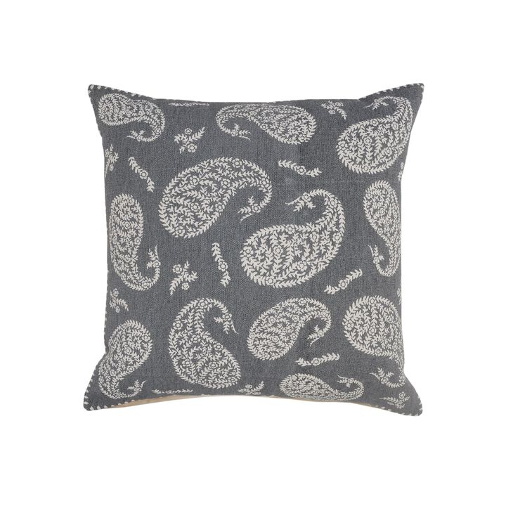 24" Gray and White Paisley Square Throw Pillow