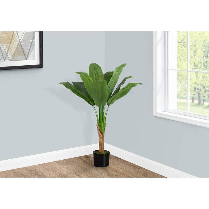 Monarch Specialties I 9567 - Artificial Plant, 43" Tall, Banana Tree, Indoor, Faux, Fake, Floor, Greenery, Potted, Real Touch, Decorative, Green Leaves, Black Pot