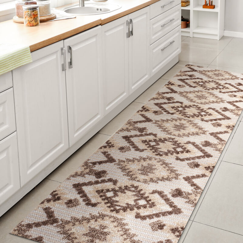 Sumak High-Low Pile Neutral Diamond Kilim Area Rug