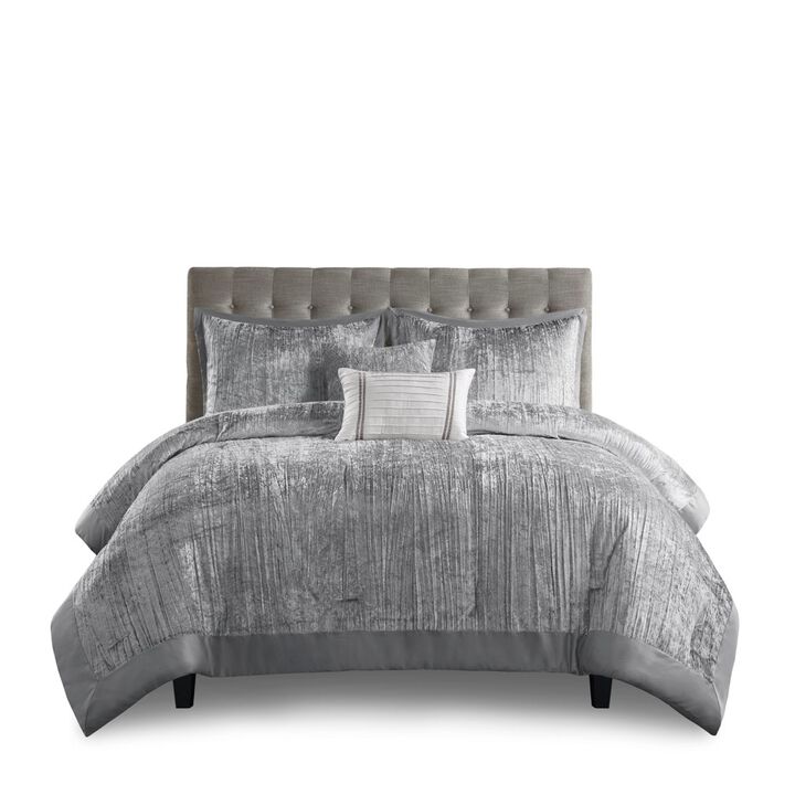 Gracie Mills 5-Piece Solid Crinkle Velvet Comforter Set