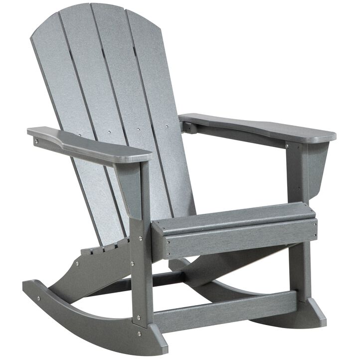 Light Gray HDPE Adirondack Style Rocker Chair: Outdoor Rocking Chair for Porch, Garden, Patio