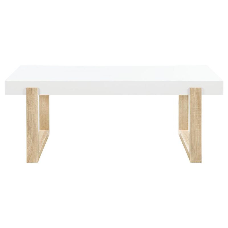 Pala Rectangular Coffee Table with Sled Base White High Gloss and Natural