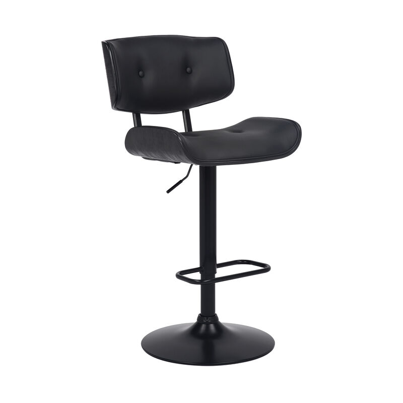 Brooklyn Adjustable Swivel Black Faux Leather and Black Wood Stool with Black Base