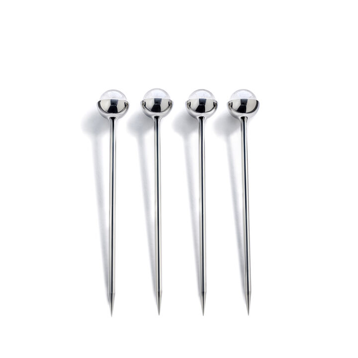 Hospitality Cocktail Picks, Crystal & Silver, Set of 4