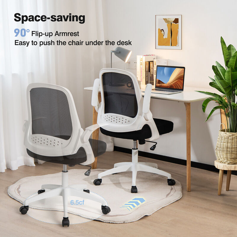 Costway Mesh Office Chair Adjustable Rolling Computer Desk Chair w/Flip-up Armrest White