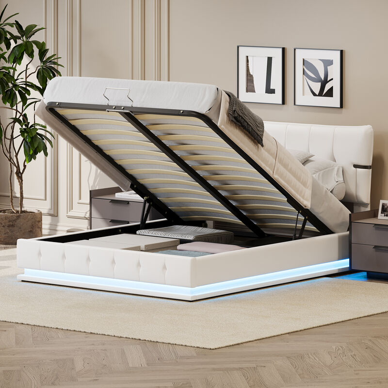 Merax Hydraulic Storage PU Platform Bed