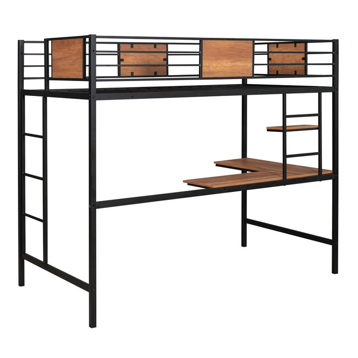 Twin Metal Loft Bed with Desk and Shelves