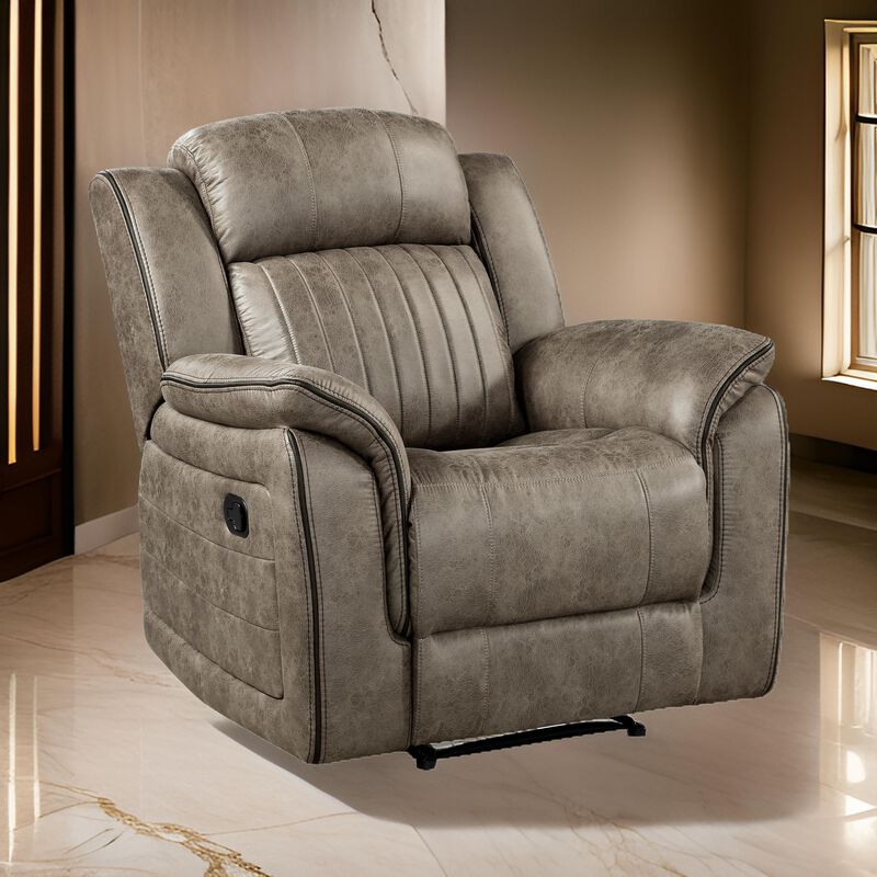 Bento 38 Inch Manual Recliner Chair, Tab Pull, Sandy Brown Microfiber - Benzara