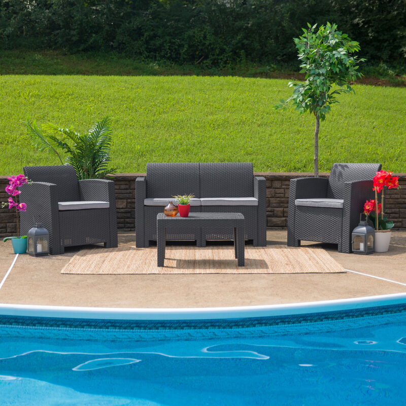 4 PC Gray Outdoor Rattan Set