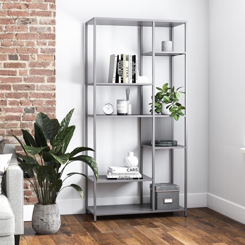 Mission District Metal Bookcase Room Divider, Graphite