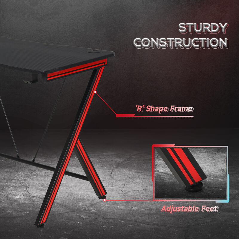 41" Gaming Computer Desk Writing Table Curved Front Headset Hook Adjustable Feet