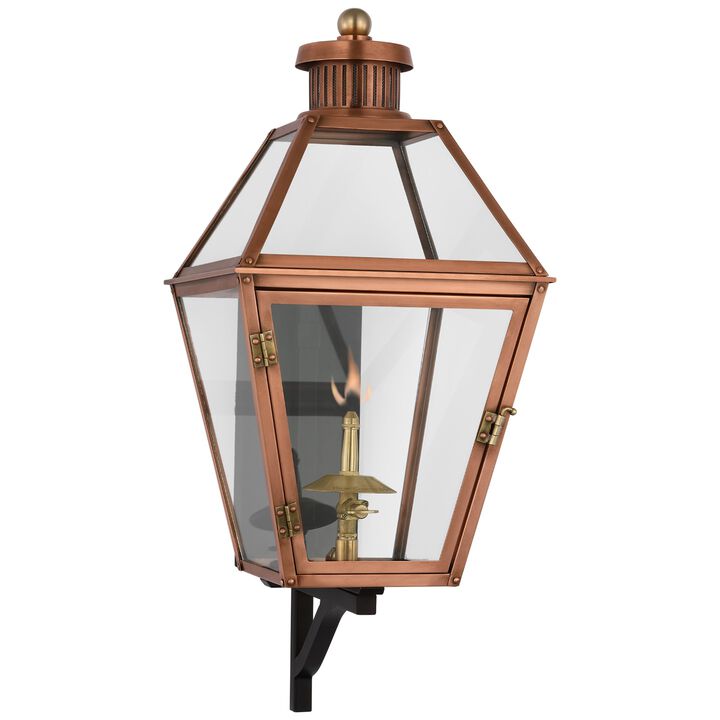 Stratford Small Bracketed Gas Wall Lantern in Soft Copper with Clear Glass