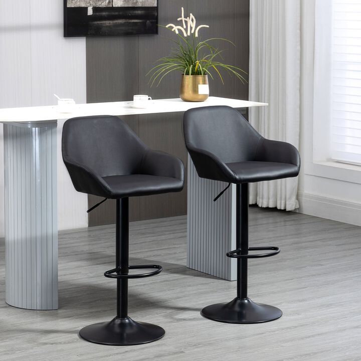 Bar Stools, Bar stools with Backs, Foot Rest, Round Base and Soft PU Leather for Kitchen, Bar, Swivel Bar Stools, Black