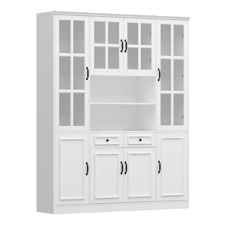 63 in. W x 15.7 in. D x 78.7 in. H White 12-Shelf Wood Standard Bookcase With Doors, Drawers, Adjustable Shelves