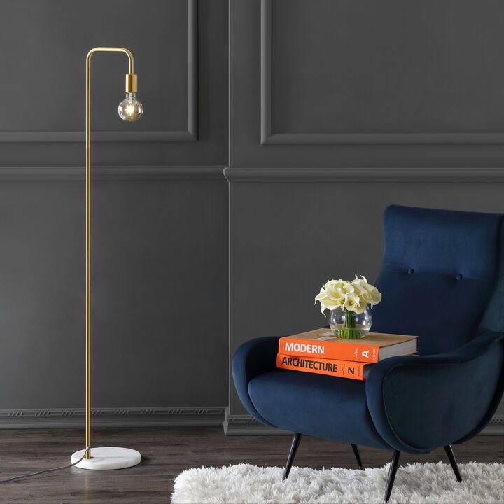 Vega 60" Minimalist Edison Metal/Marble Floor Lamp, Gold